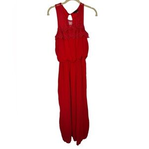 👗 VIVAYOU Elegant Red Lace Maxi Dress‎ Women’s Size L VGUC 🔥
